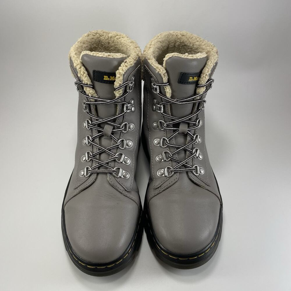 Dr. Martens Doc W FL Combs Faux Fur Combat Boots Womens Size 8 Gray Leather - Picture 11 of 11